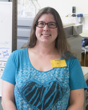 Joelle Odor in the Wisconsin Newborn Screening Laboratory. Joelle was the first baby to test positive for PKU after newborn screening was consolidated at the WSLH in 1978.