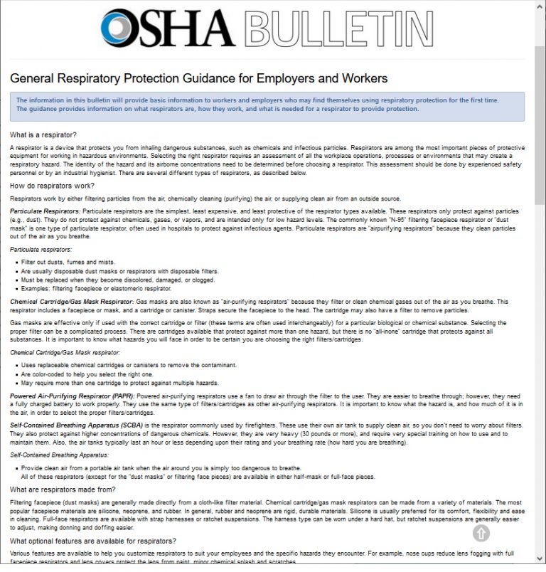 Respiratory Protection Program Requirements COVID Wisconsin State