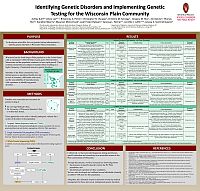 Identifying Genetic Disorders and Implementing Genetic Testing for the Wisconsin Plain Community