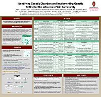 Identifying Genetic Disorders and Implementing Genetic Testing for the Wisconsin Plain Community